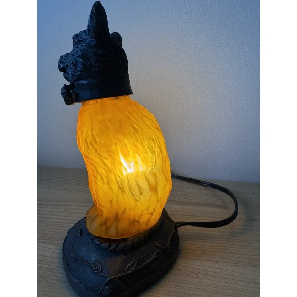 Lighted Cat Lamp Amber Glow Accent Light Vintage Style Table Lamp Tested
